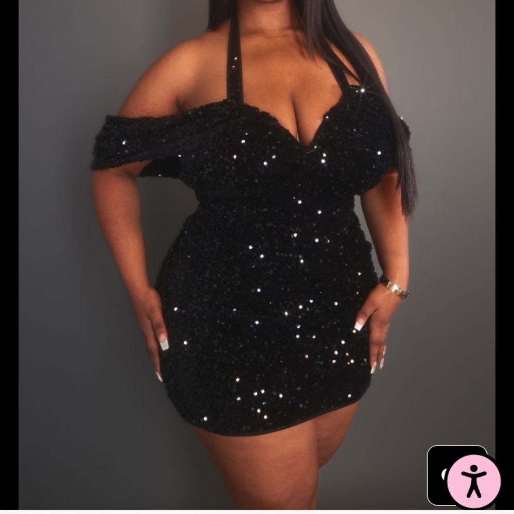 **Brand new never worn Black mini sequin dress with strap size XL